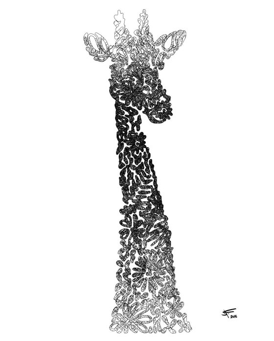 Giraffe, Black and White, Framed Artwork, 16 x20 inches,