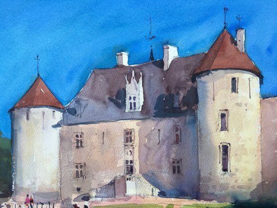 France Castle Château d'Ainay-le-Vieil Watercolor painting