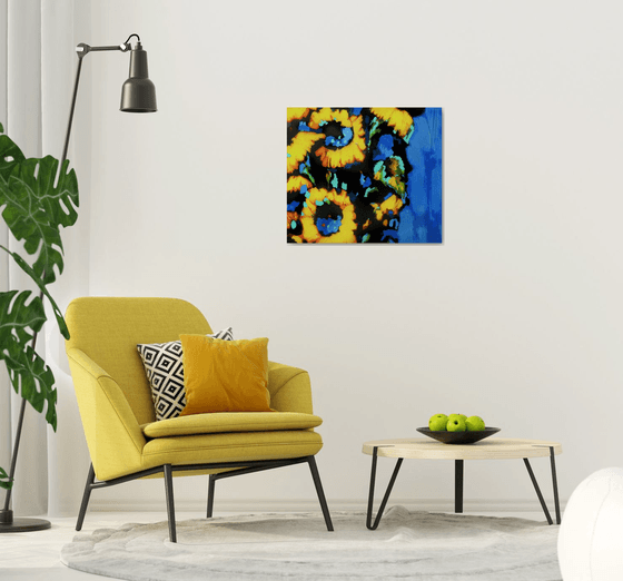 Sunflowers on blue background