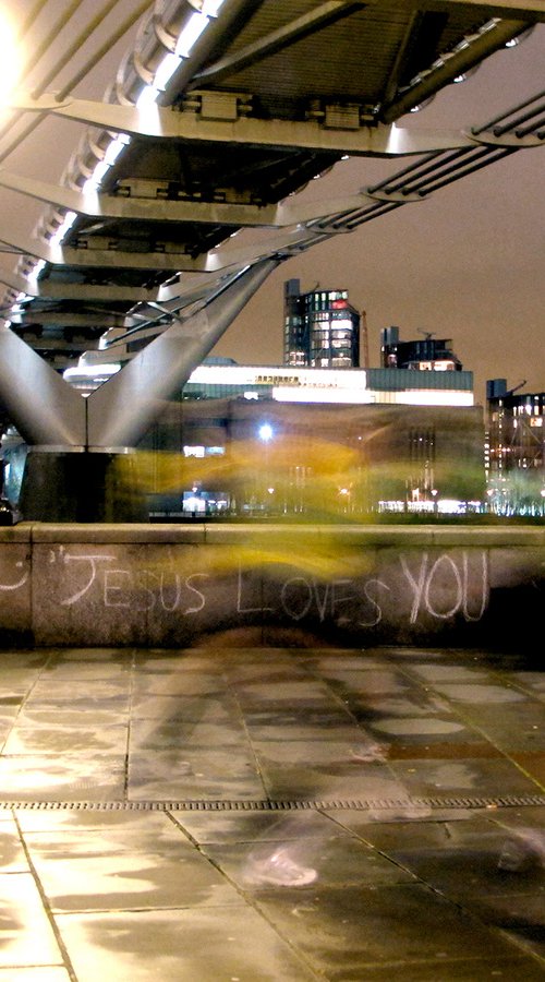 ;-) JESUS LOVES YOU  (Underneath Millennium Bridge LONDON) 2 of 20 9"x12" by Laura Fitzpatrick