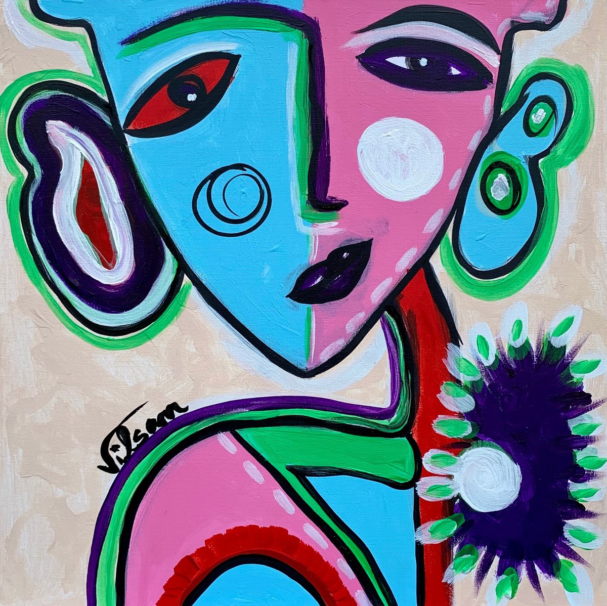 Urban And Pop Abstract Acrylic Painting By Veronica Vilsan, 16 X 16", Friends 102, Original Artwork