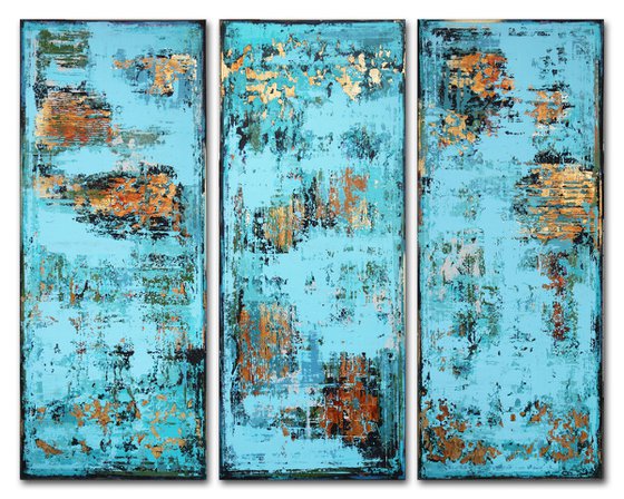 ISLANDS IN THE SEA * 120 x 150 cms -  ABSTRACT PAINTING *** READY TO HANG *** TRIPTYCH