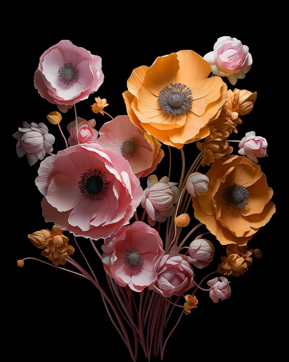 Photorealistic Botanical Photograph By Michael Filonow, 26 X 32", Poppies 59, Original Artwork