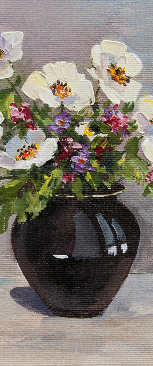 Small bouquet of flowers. Acrylic painting. 8 x 8in. by Tetiana Vysochynska