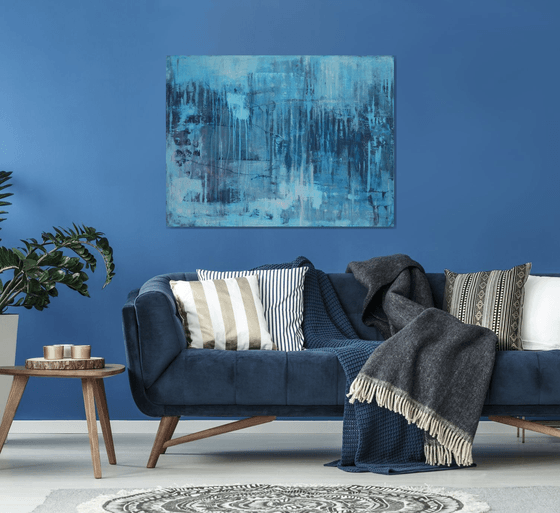 Blue Sea Tie-Dye Wabi-Sabi #8 48x36" abstract by Bo Kravchenko