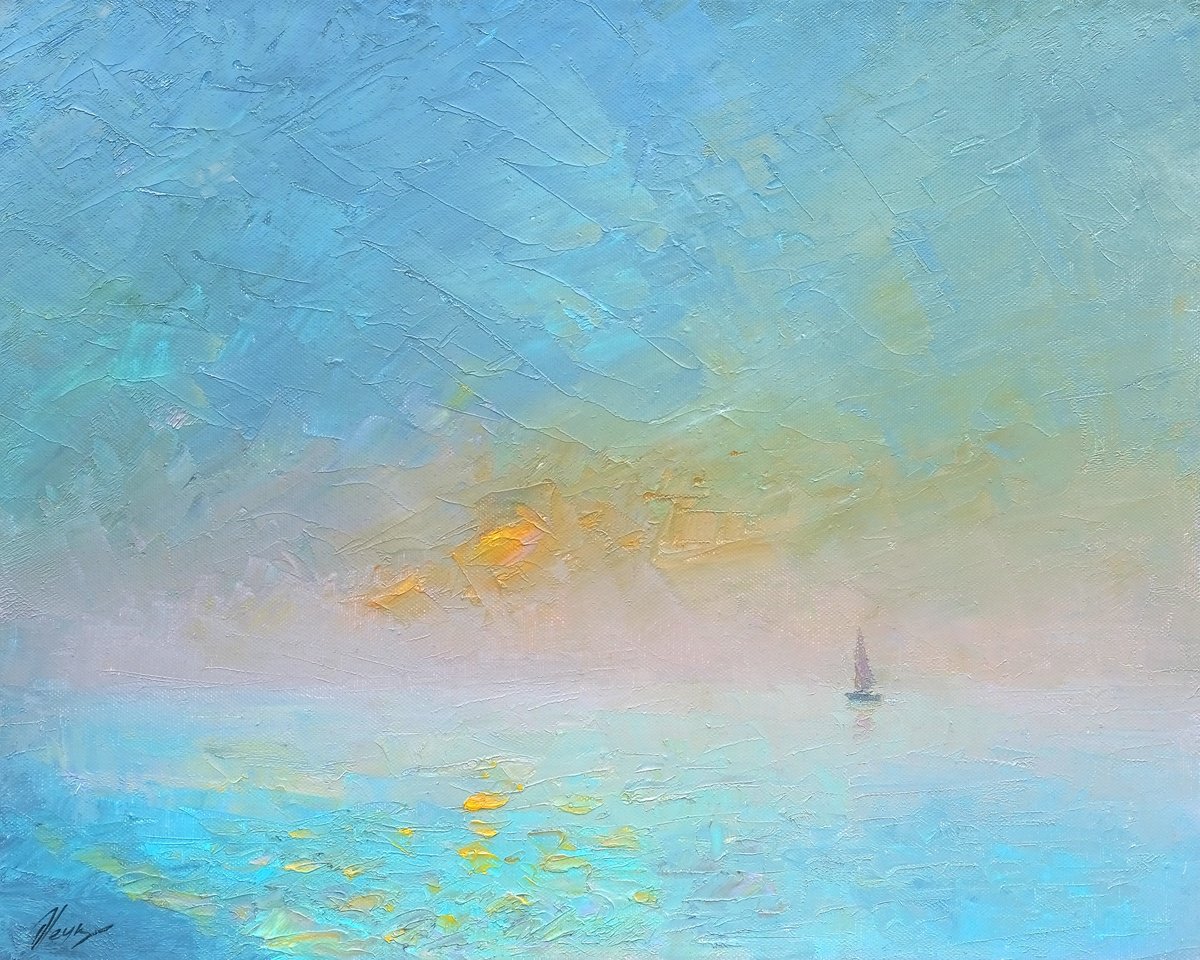 Impressionistic Landscape Oil Painting By Dmitry Oleyn, 20 X 16, Sunrise, Original Artwork