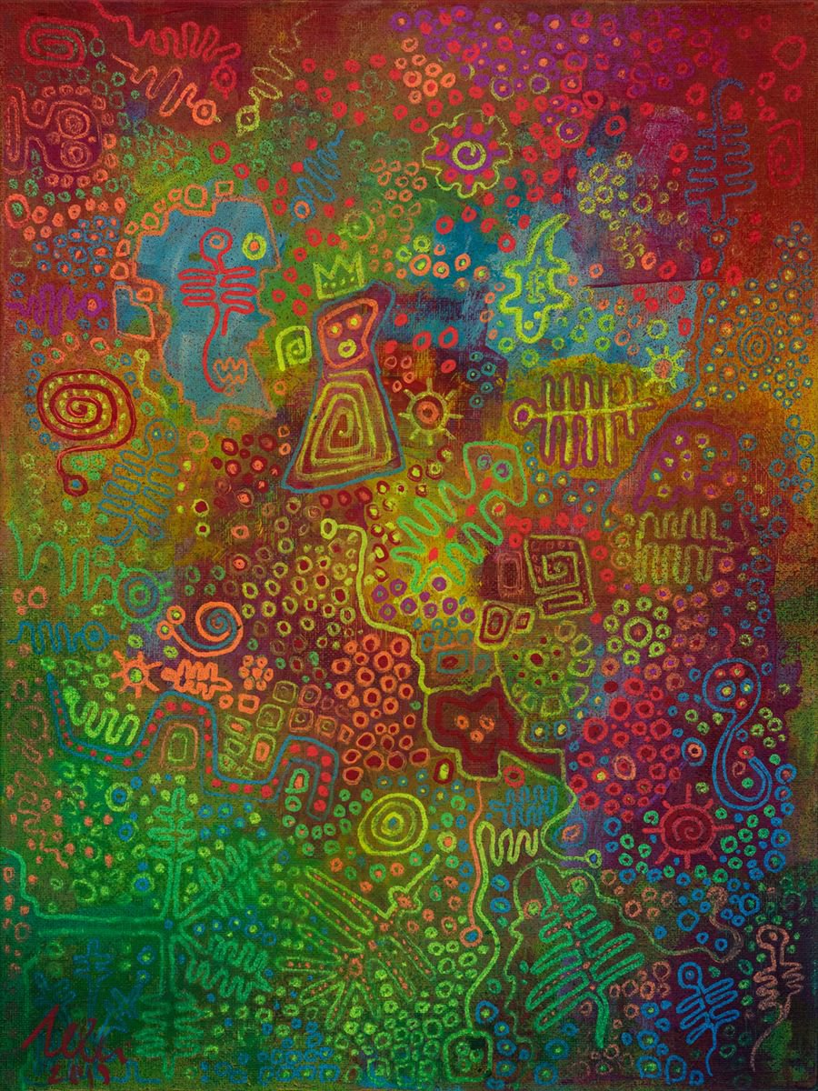 Naive Portrait Acrylic Painting By Peter Zelei, 12 X 16", Odyssey, Original Artwork