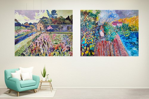 Harmony of the Normandy Countryside Diptych by Linda Clerget