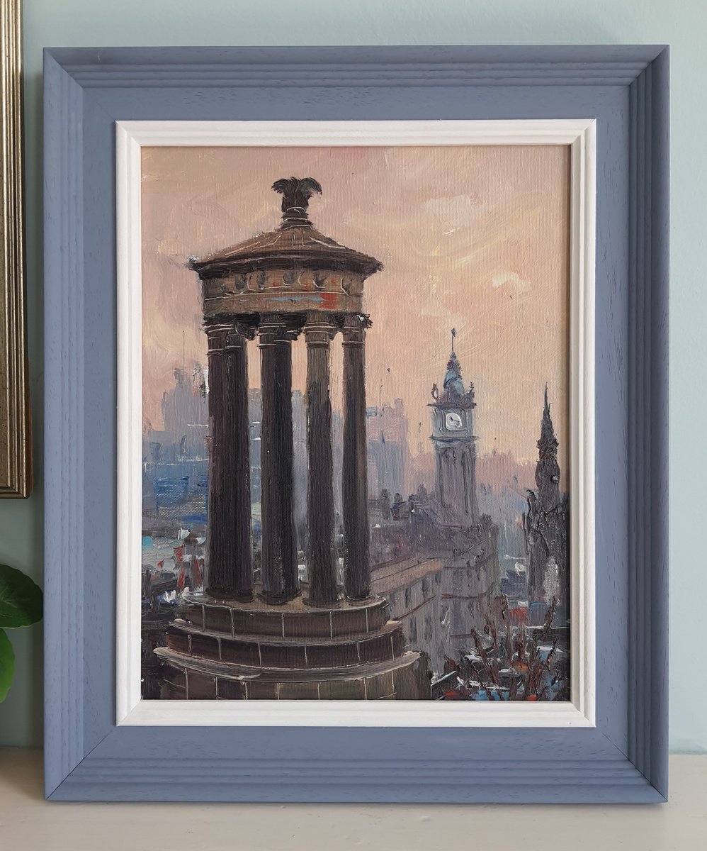 Impressionistic Cityscapes Oil Painting By Roberto Ponte, 15 X 18", Edinburgh From Calton Hill, Original Artwork