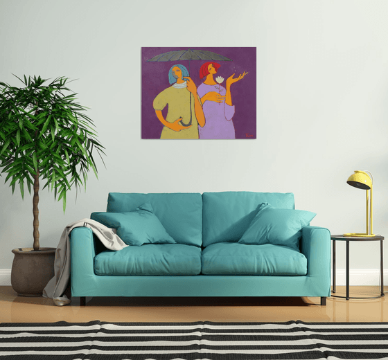 Two under an umbrella.