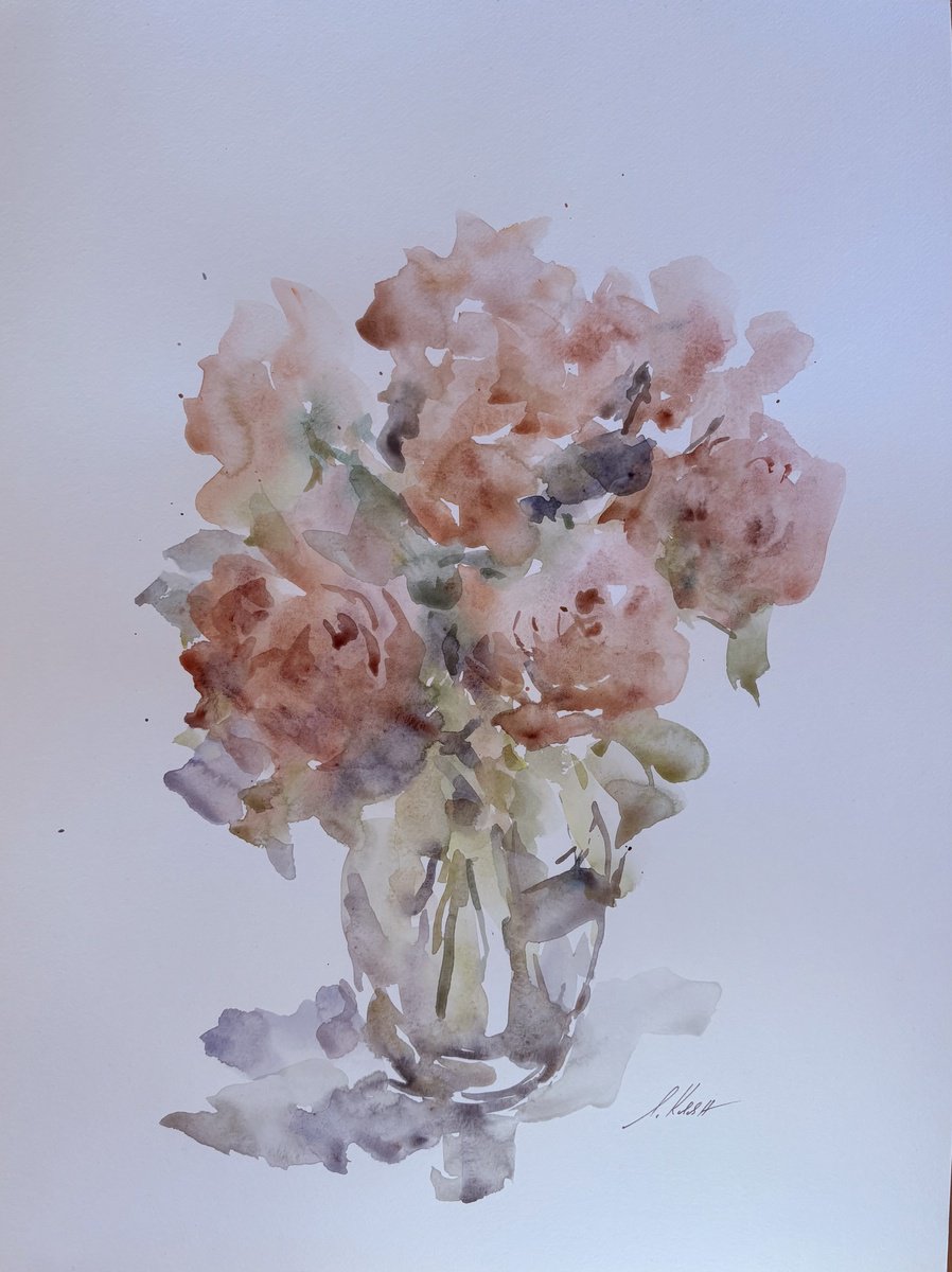 Impressionistic Watercolour , Roses 36X48 Cm 2025 By Elena Klyan, 14 X 18, Artwork For Sale On Artfinder