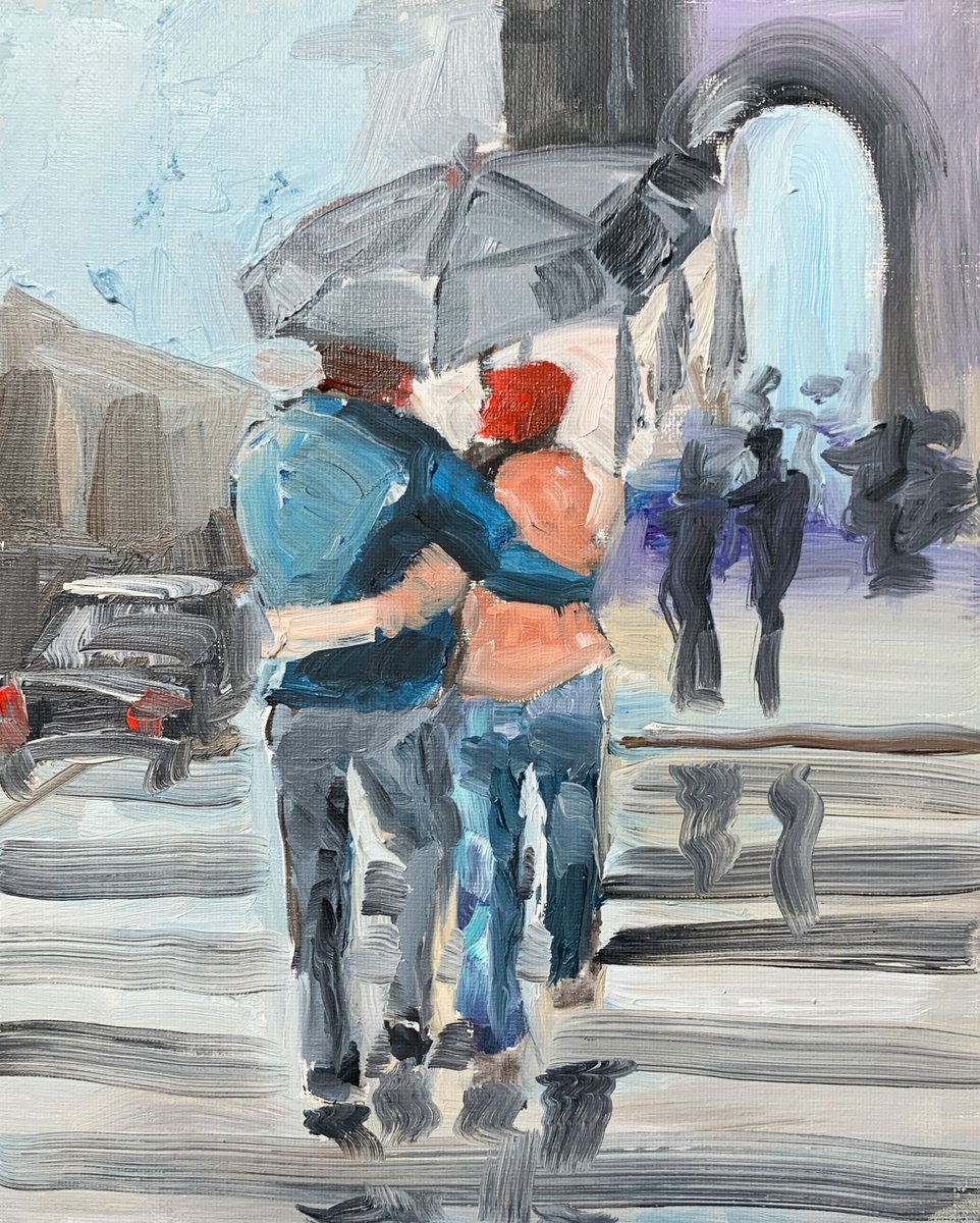 A couple in the city. Original Palette knife oil painting. by Vita Schagen