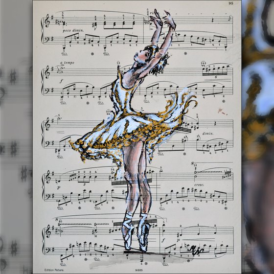 Ballerina No. IX - Painting on the Vintage Music sheet