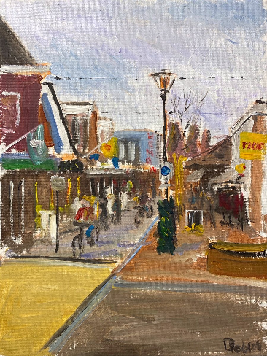 Impressionistic Cityscapes Oil Painting By Dmitry Fedorov, 12 X 16, Brinkstraat In Beilen, Original Artwork