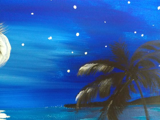 Dreams come true, sea, night, moon, seascape, original acrylic painting