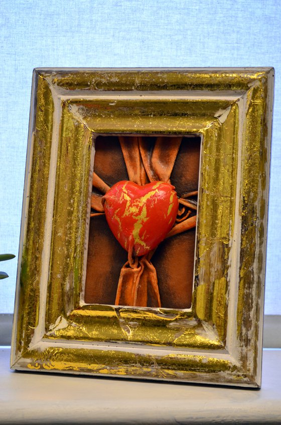 Lovers Heart 26 - Original Framed Leather Sculpture Painting Perfect for Gift