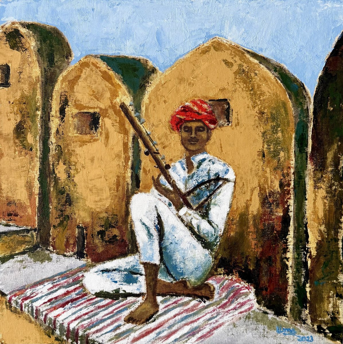  Folk Singer Of Rajasthan By Uma Krishnamoorthy, 18 X 18, Artwork For Sale On Artfinder