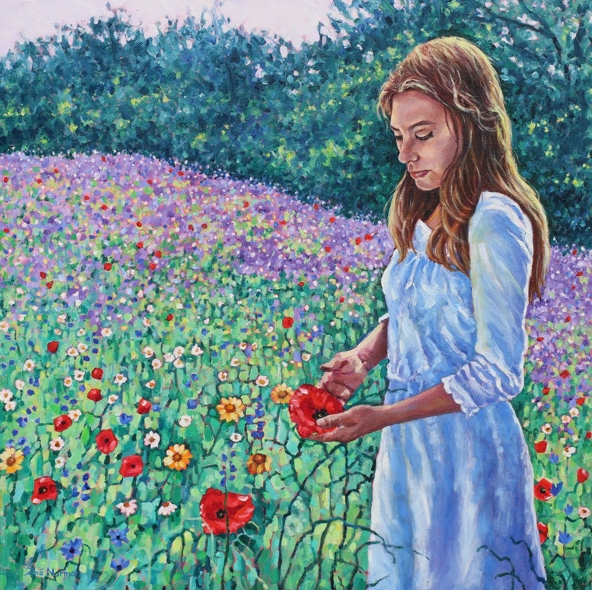 Summer Dreaming - Girl In Meadow By Zoe Elizabeth Norman, 20 X 20, Artwork For Sale On Artfinder