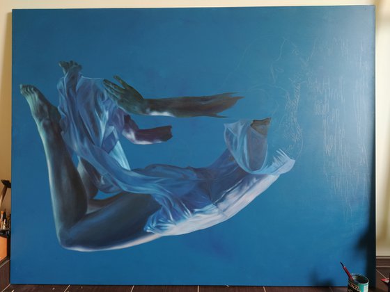 I'm breathing ,underwater large artwork , underwater painting,underwater art,underwater swimming