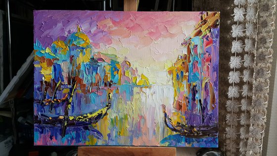 EVENING VENICE, Painting cityscape,evening Venice,cityscape Venice, landscape, oil painting, street scenery, painting on canvas, impressionism, city, gift