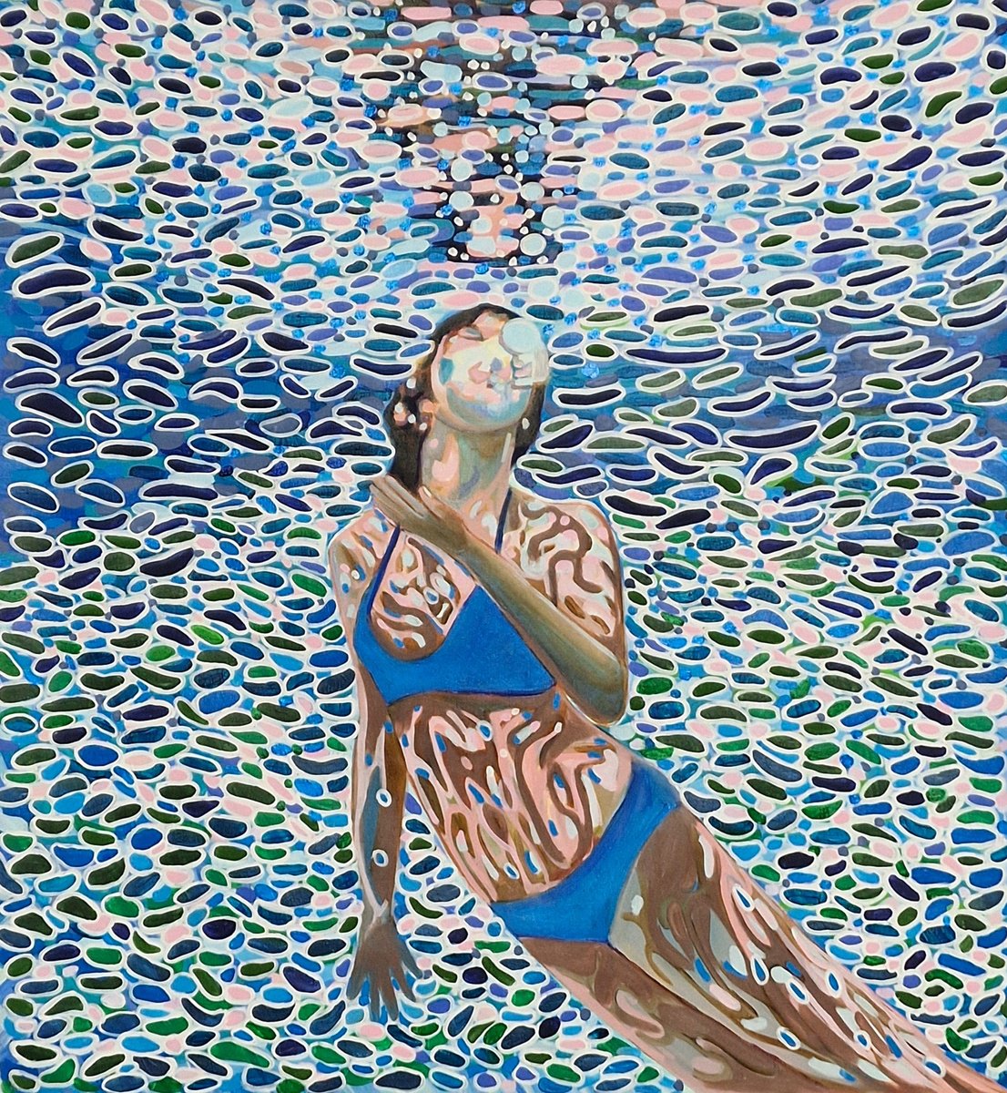Abstract Portrait Acrylic Painting By Alexandra Djokic, 39 X 42, Underwater Mediterranean, Original Artwork