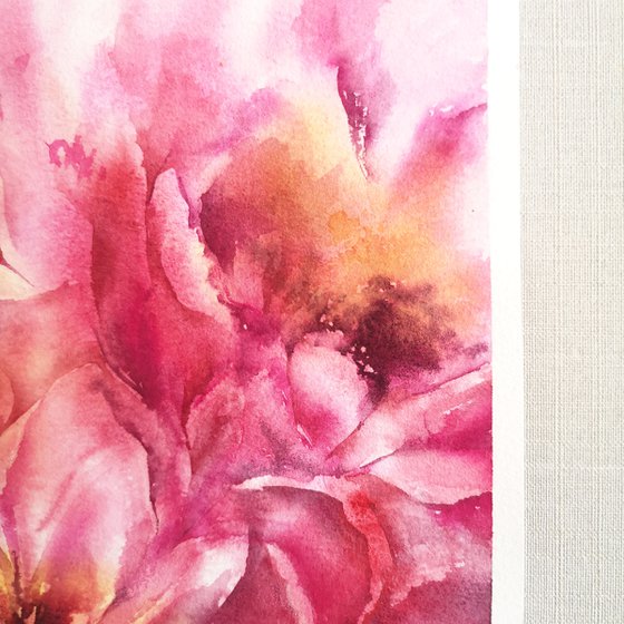 Pink peony bouquet, small watercolor painting