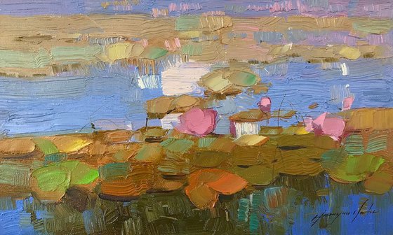 Waterlilies Pond, Original oil Painting, Impressionism, Handmade artwork, One of a Kind