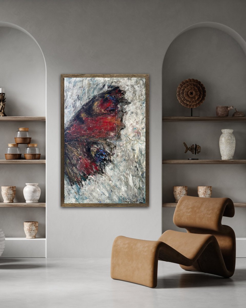 Expressive Abstract Acrylic Painting By Liubou Sas, 31 X 47", Butterfly Flight, Original Artwork