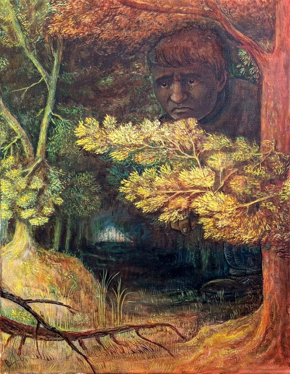 Illustrative Portrait Oil Painting By Paolo Beneforti, 12 X 16", Scared Giant, Original Artwork