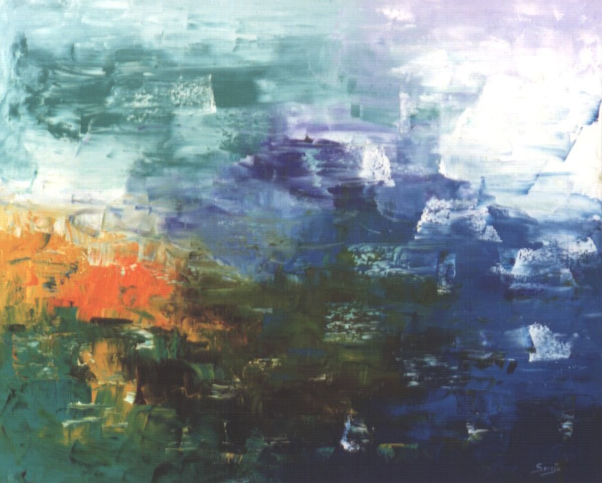 Abstract Landscape Oil Painting By Saroja Van Der Stegen, 30 X 25", On Fire (Ref#:432-20F), Original Artwork