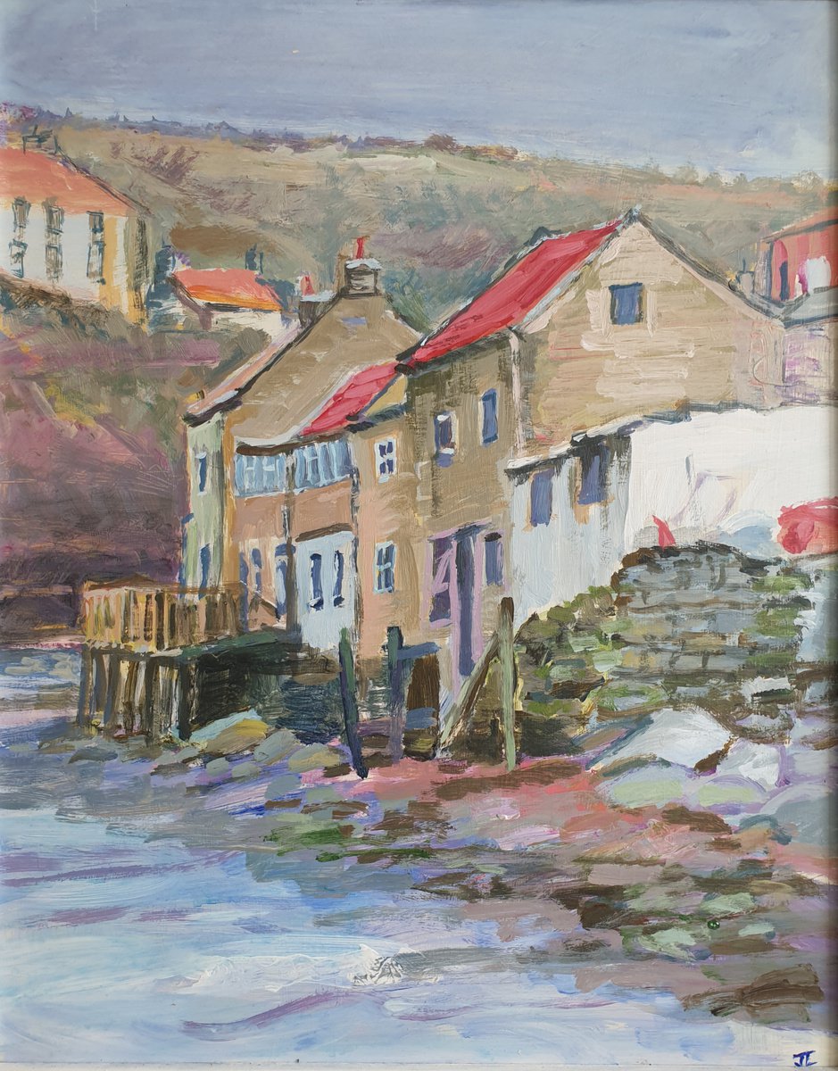 Staithes, N.Yorkshire,old houses on beck by Jean Luce