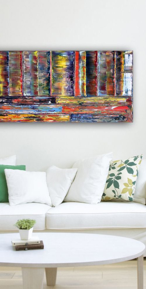 "A New Beginning" - Original Highly Textured PMS Abstract Oil Painting On Canvas - 36" x 18" by Preston M. Smith (PMS)
