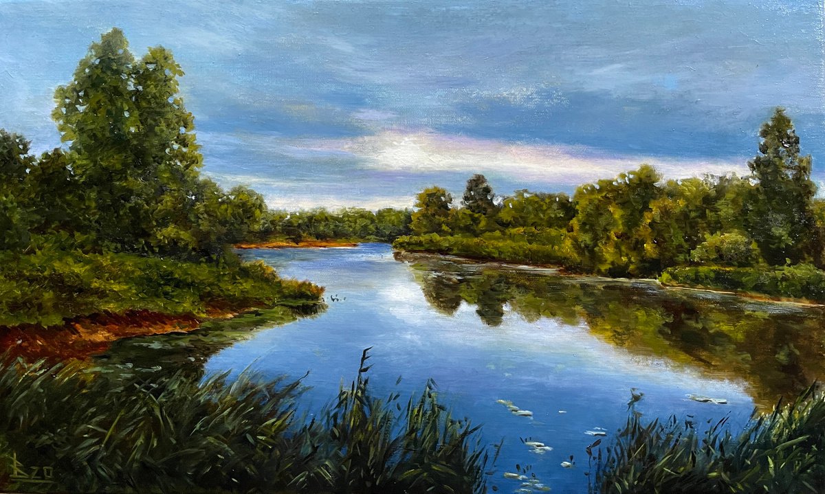 Landscape Oil Painting By Oleg Baulin, 20 X 12", In Summer, Original Artwork