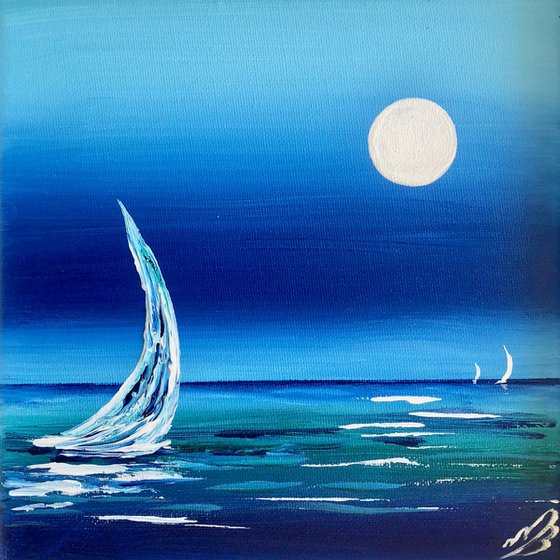 Study in blue. Sailing by the full moon