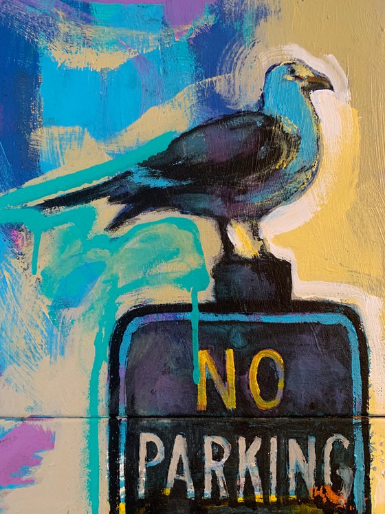 Big painting - "Blue seagull" - Vertical painting - Pop Art - Bird - Seagull - Miami