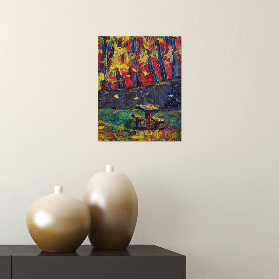 Fall landscape oil painting, abstract forest wall art, rustic home decor