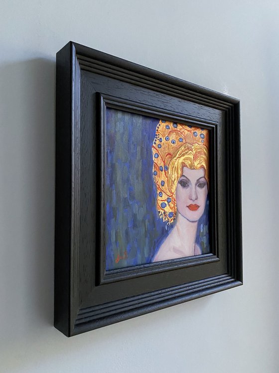 The Siren: Gold leaf oil portrait with frame.
