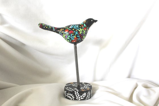 "Garden Paradise" - painted bird wood sculpture - one of a kind - gift