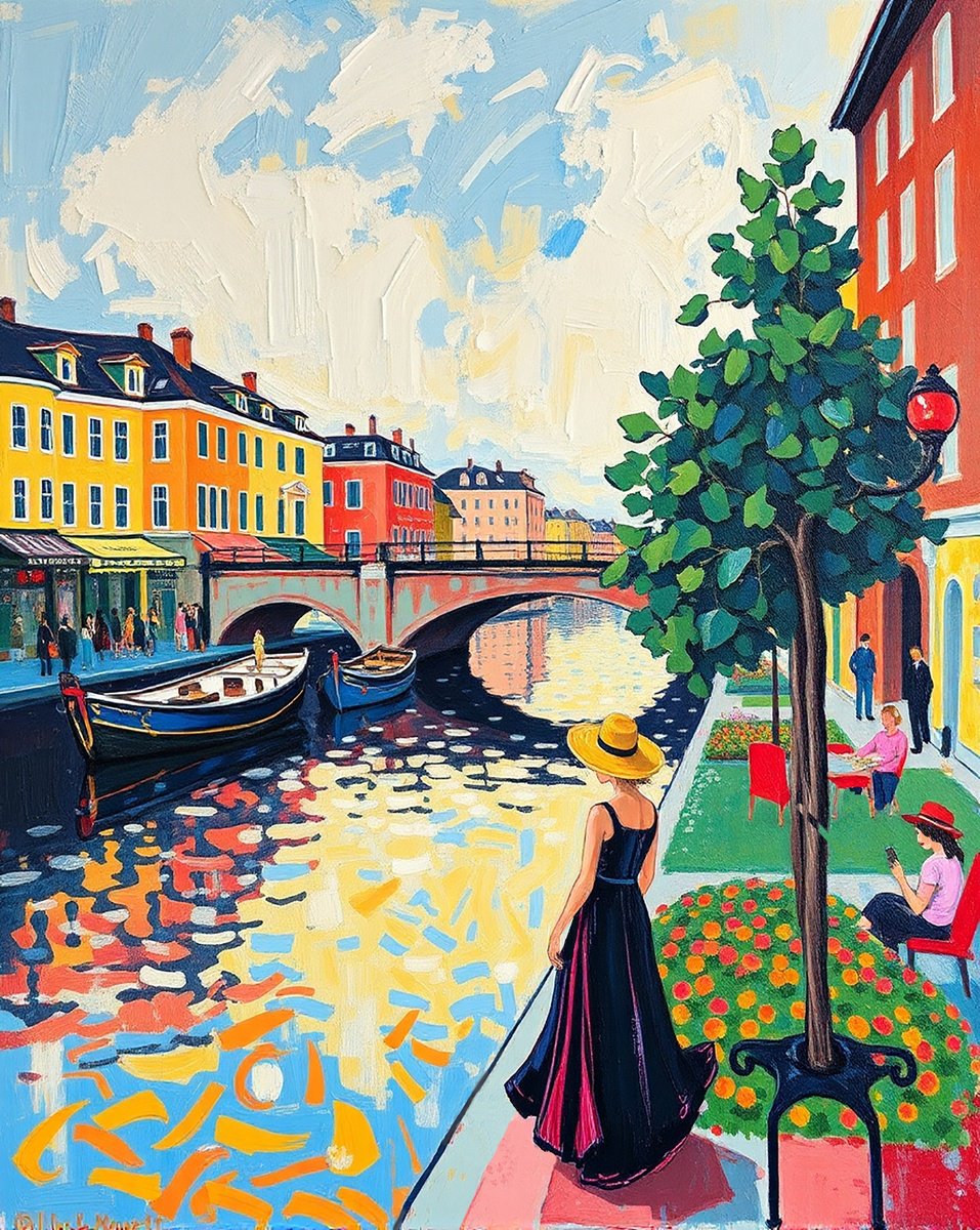 Impressionistic Cityscapes Acrylic Painting By Sanja Jancic, 28 X 35", Mediterranean Sunny Day, Original Artwork