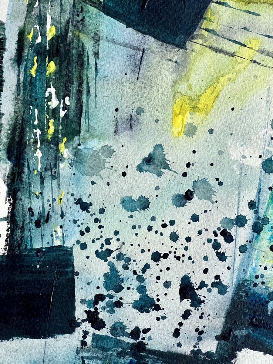 Geometric Abstract Watercolour By Randi Antonsen, 30 X 22", In The Village Ii, Original Artwork