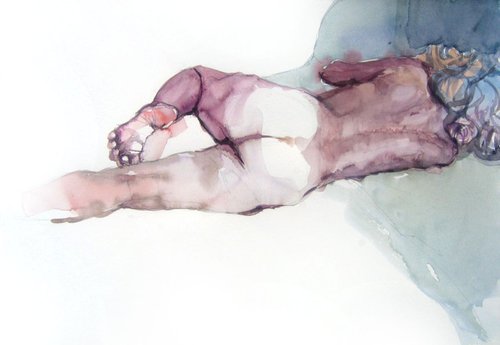 backview ,nude lying pose by Goran Žigolić Watercolors