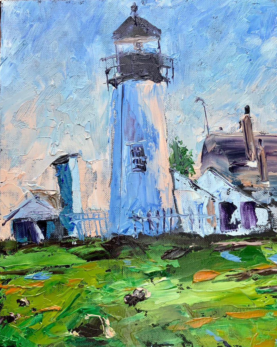 Lighthouse - landscape, small oil painting by Alexandra Jagoda (Ovcharenko)