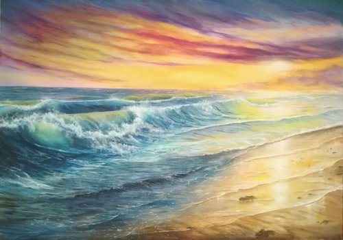 Fire in the sea - sunset seascape original by Gianluca Cremonesi
