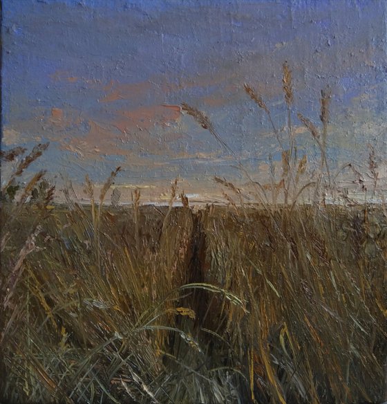 In the wheat field (25x26cm, oil painting, impressionistic)