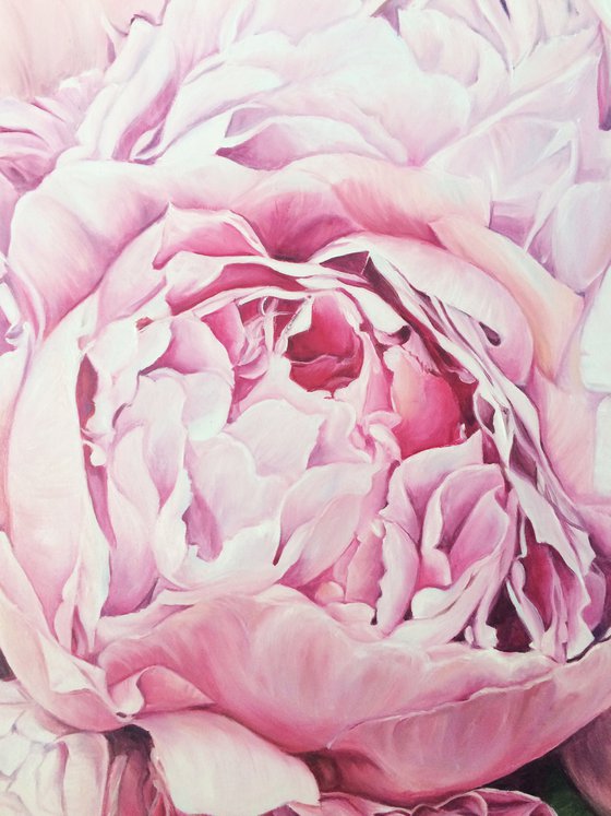 Delicate oil painting with peonies "Pink happiness" 80*70 cm