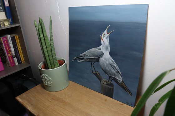 Lockdown Morning Chorus Series - The Voice of the Sea, Seagull Painting, Bird Art by Alex Jabore