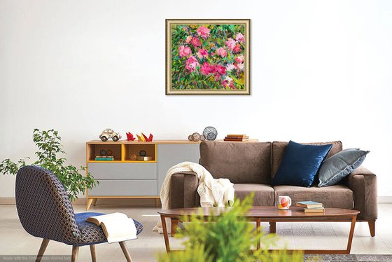 PEONIES - Floral art, landscape, original painting, oil on canvas, flowers in the garden, nature,  peony, pink flowers, bloom, interior art home decor, gift