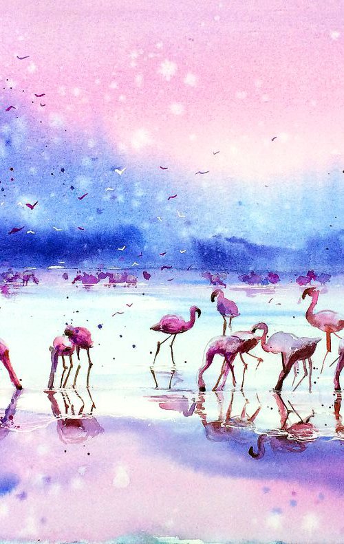 Flamingos at the Sunset by Ksenia Astakhova