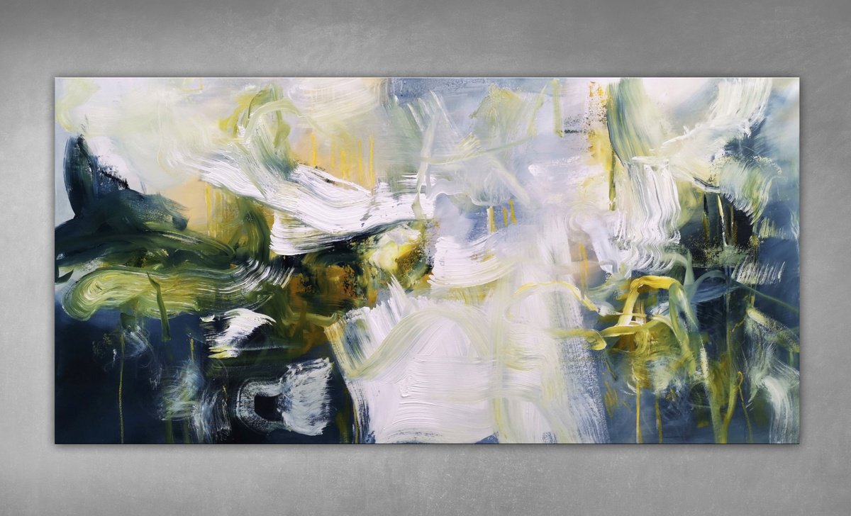 Abstract Acrylic Painting By Andrada Anghel, 60 X 30, Waterfall Ii, Original Artwork