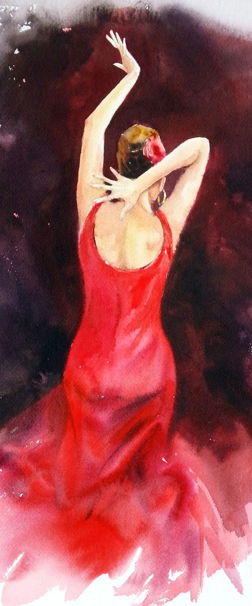 Spanish Flamenco Dancer by Olga Beliaeva Watercolour